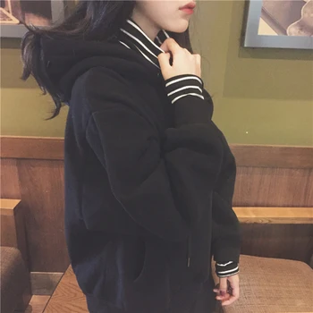 Зима Нов ежедневни Корея голям размер качулки hoody блузи, пуловери Harajuku е смешно висока яка сладък мода sweatershirt