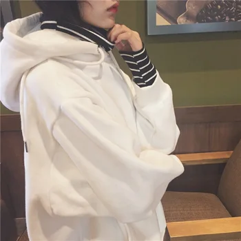 Зима Нов ежедневни Корея голям размер качулки hoody блузи, пуловери Harajuku е смешно висока яка сладък мода sweatershirt