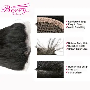 [Berrys Fashion] 13x6 Дантела Frontal бразилски девствени косата свободна част от естествената линия на растеж на косата с детски косата в естествен цвят 10-20 см