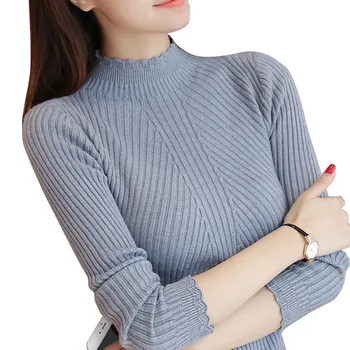 2021 пролет есен жените Дами с дълъг ръкав от дантела вязаная поло тегли пуловер, риза топ Femme корейски дръпна растягивающийся casual