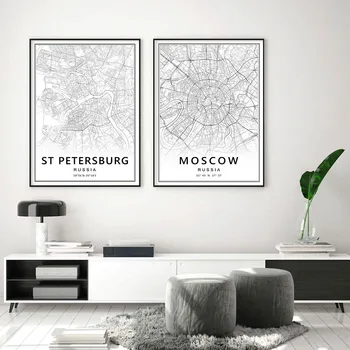 Модерна Москва Санкт Петербург карта на Русия печат върху платно живопис Wall Art Pictures плакати за хола Начало декоративни