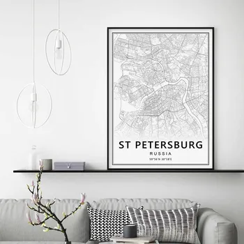 Модерна Москва Санкт Петербург карта на Русия печат върху платно живопис Wall Art Pictures плакати за хола Начало декоративни