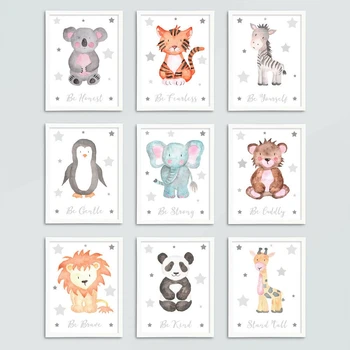 Стилове на животни-детски детски щампи набор от Панда, Тигър върху платно отпечатани плакати снимки чудесен подарък платно стенно изкуство без рамка