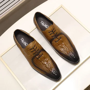 Модерен мъжки оксфордские обувки от естествена кожа classic Крокодил Gator печат с остър нос стягам рокля обувки за мъже