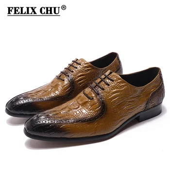 Модерен мъжки оксфордские обувки от естествена кожа classic Крокодил Gator печат с остър нос стягам рокля обувки за мъже
