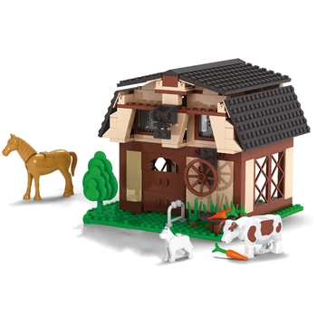 AUSINI ферма къща градивните елементи на играчки за деца фермер работен мини фигурки дизайнер модел дома си крава, кон, куче тухли подарък