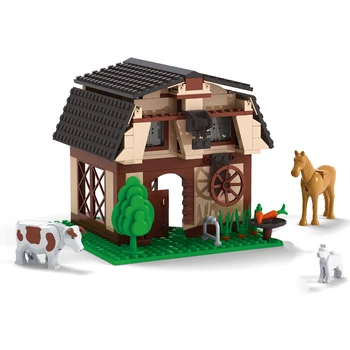 AUSINI ферма къща градивните елементи на играчки за деца фермер работен мини фигурки дизайнер модел дома си крава, кон, куче тухли подарък