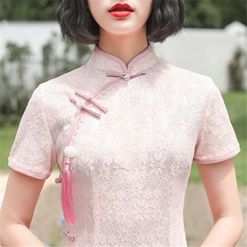 Розово супериорна рокля dress 2020 ново дантелено секси китайски традиционната рокля голям размер тънък темперамент qipao robe chinoise