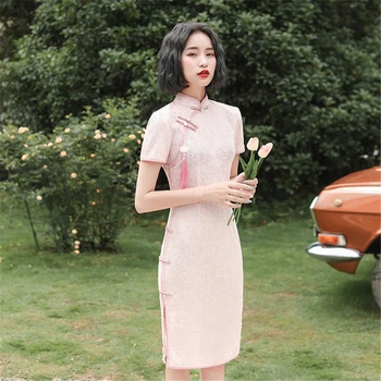 Розово супериорна рокля dress 2020 ново дантелено секси китайски традиционната рокля голям размер тънък темперамент qipao robe chinoise