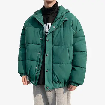 Зимно яке за мъже топло мода плътен цвят ежедневни дебело яке с качулка мъжки градинска облекло диво свободно късо палто мъжки парк M-3XL