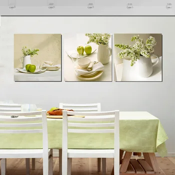 Трапезария кухня баня декоративни картини 3 бр. натюрморт цветя и платно за Живопис Ресторант Кафе посуда декор на произведения на изкуството