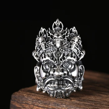 ЗАБРА истински Soild сребро 925 Откриването на религия будистки Голям пръстен за мъже реколта steampunk колоездач човек бижута