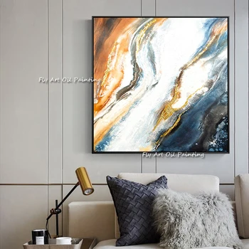 Ръчно Изработени Abstract Gold Foil Oil Painting On Canvas Brown Paintings Wall Pictures Large Artwork For Living Room Home Decoration