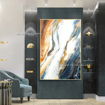 Ръчно Изработени Abstract Gold Foil Oil Painting On Canvas Brown Paintings Wall Pictures Large Artwork For Living Room Home Decoration