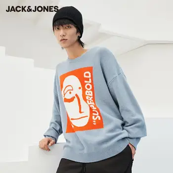 JackJones мъжки извънгабаритни контрастен абстрактен модел кръгъл отвор плета пуловер|220324030