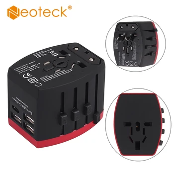 Neoteck Универсален адаптер за пътуване Multi Plug зарядно устройство 3 в 1 USB Type-C AC Power wall електрически щепсел контакти конвертор EU / US / UK / AU