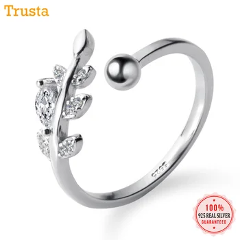 Trusta 2020 г. 925 сребро пръстен CZ камък открит лист размер изискани бижута от чисто сребро пръстен на едро на партията подарък DS1488