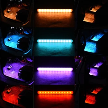 4 броя LED Strip Car RGB Светлини Remote/Voice Control Atmosphere Neon Lights Lamp Car Interior Light Colorful Music Ритъм Lamp