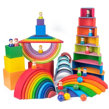 12PCS Big Size Rainbow building block Educational Toy Creative Stacking Game Rainbow Stacker дървени играчки за деца