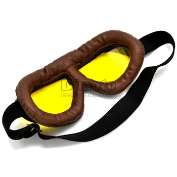 Универсален каска, очила с жълти обектив мотоциклет Goggle vintage пилот колоездач кожата ски очила / състезанието защитни