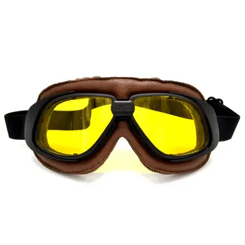 Универсален каска, очила с жълти обектив мотоциклет Goggle vintage пилот колоездач кожата ски очила / състезанието защитни