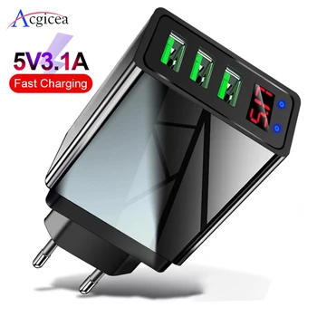 5V 3.1 A USB зарядно устройство за Samsung S9 S10 Tablet 3 USB бързо зареждане на цифров дисплей монтиран на стената телефон зарядно устройство адаптер за iPhone зарядно устройство