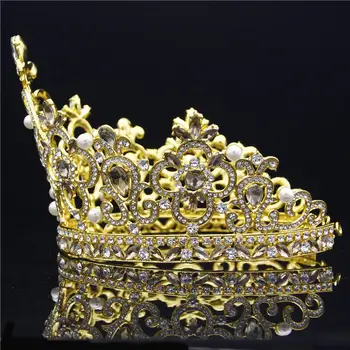 Барок големи диадеми голям конкурс короната прическа Crystal лента за глава диадема Бала за красота украса за сватбени аксесоари за коса