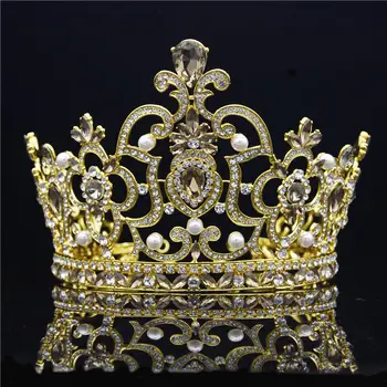 Барок големи диадеми голям конкурс короната прическа Crystal лента за глава диадема Бала за красота украса за сватбени аксесоари за коса
