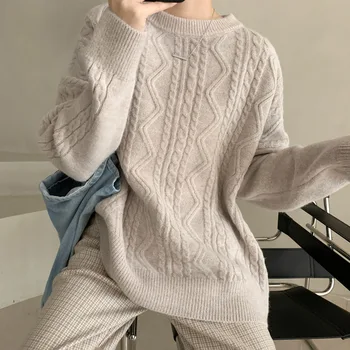 Mooirue Зима Пролет всекидневни женски пуловер плътен цвят обрат през цялата силует тениска с дълъг ръкав дамски свободна риза корейски стил