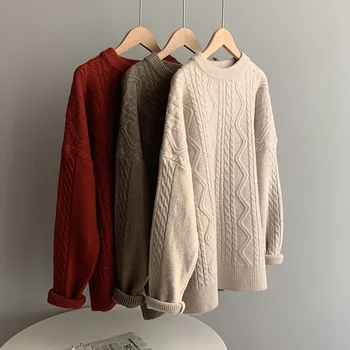 Mooirue Зима Пролет всекидневни женски пуловер плътен цвят обрат през цялата силует тениска с дълъг ръкав дамски свободна риза корейски стил