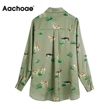Aachoae 2021 пролет есен животните печат блуза, блузи дами с дълъг ръкав ежедневни риза дамски Офис облекла туника Blusas Mujer XS-L