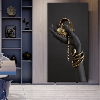 Черната Ръка Със Златни Бижута Платно На Картина На Стената Плакати И Щампи Африканско Изкуство Модерни Картини За Декорация На Дома Стени