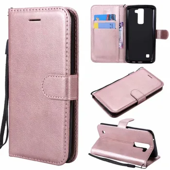 Портфейл калъф за LG K7 флип-надолу капачката чист цвят изкуствена кожа мобилен телефон чанти на Корпуса Fundas за LG K8