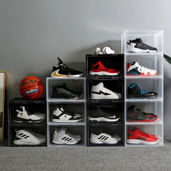 Голяма Кутия За Съхранение На Вид Штабелируемые Баскетболни Обувки, Кутии За Съхранение На Козметичен Кабинет Тапицерия Кутия За Мода Шкаф За Обувки Дисплей