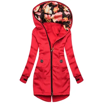 Зимно дамско яке цвете лоскутный яке с цип джоб с качулка hoody с дълъг ръкав палта и якета за жени връхни дрехи #T1G