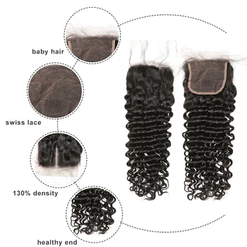 Дълбока вълна от затваряне на човешка коса бразилски косата 8-20 см клюки Реми коса 4x4 дантела затваряне на предварително ощипанные косата