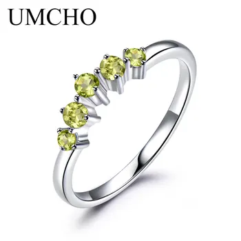 UMCHO истински натурален оливин пръстен твърди пръстени сребро 925 проба за жени Годеж годежен пръстен, подарък за изискани бижута мода