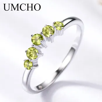 UMCHO истински натурален оливин пръстен твърди пръстени сребро 925 проба за жени Годеж годежен пръстен, подарък за изискани бижута мода