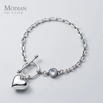 Modian нов 925 стерлинги сребърни бижута на сърцето Чар гривни за жени блестящ CZ геометричен кръг на веригата гривна изискани бижута 2020 дизайн