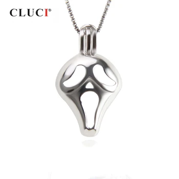 CLUCI 925 сребро болезнено лице под формата на Хелоуин медальон бижута за жени истинска Сребърна клетка висулка Перла медальон SC323SB
