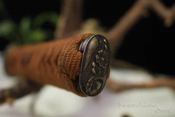 Фалшиви Высокоуглеродистая Стомана 1045 Японски Самурайски Меч Пряко Нож Ръчна Изработка Катана Пълен Тан Остри Като Бръснач Тъмно Кафяв Цвят
