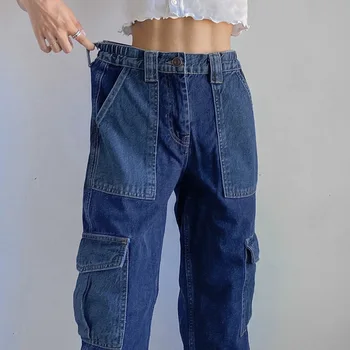 Pragmapism Vintage Висока Талия Y2K широки дънки с големи лоскутными джобове корейски стилът Harajuku дънки Карго хип-хоп дънки жена