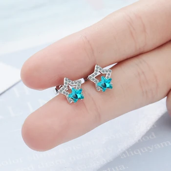 Чисто сребро 925 обеци blue Crystal кубичен Циркон двойна звезда обеци за жени сватба 2019 нови бижута