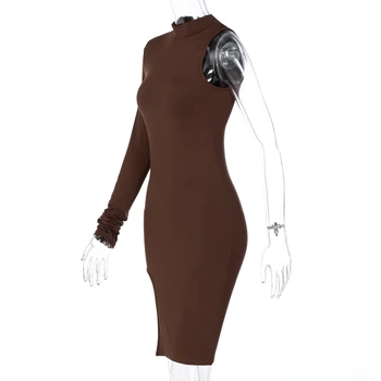 2020 секси есента рокля с дълги ръкави мода плътен цвят едно рамо пречка нарушения на сърдечния къса рокля клубна облекло