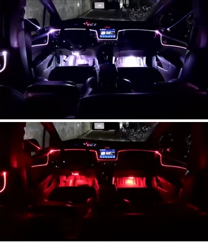 6 X 3W Super RGB NO Threading Ambient Light Control APP САМ Soft Refit Fiber Optic Band For Car Interior Decorative Light