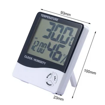 Junejour дигитален влагомер, термометър с LCD Електронен открит и закрит стайна температура и влажност на въздуха monitor alarm clock 1 бр.