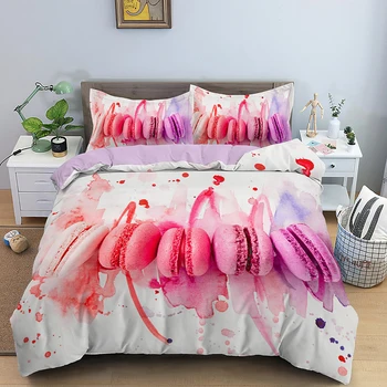Шоколадова комплект постелки набор от пододеяльников за пуховых одеяла Macaron Bed Cover Food 3D Printed Comforter Cover Set Queen Bedspreads