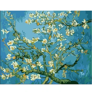 Almond Blossom Oil Painting by Number Hand Painted Wall Art Picture For Living Room Decoration Wall Art 40x50cm Frame With