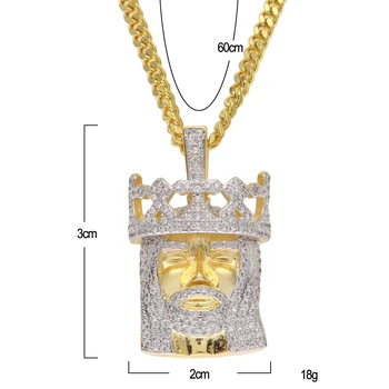 Микро проправи AAA кубичен цирконий Короната на Исус златна висулка тон сребърен цвят хип-хоп религиозни мъжки Royal King Jesus Piece бижута