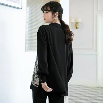 CHEERART Vintage есен с дълъг ръкав блуза на жената бутон нагоре яка на ризата черно Лоскутная свободни ризи моден дизайнер на дрехи